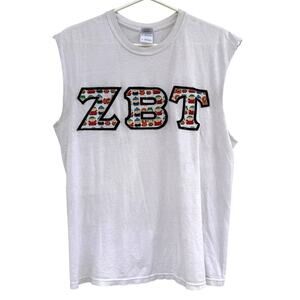 ZBT Embroidered South Park Zeta Beta Tau Tank Top Cut Off T-Shirt Mens Medium